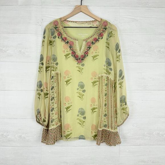 Soft Surroundings Serenata Tunic Top Blouse M Sheer Embroidered Boho Fairy Artsy - Picture 1 of 16
